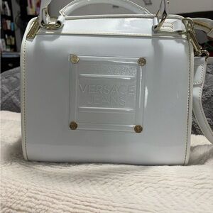 Versace Jeans Collection White Patent Satchel with Gold Hardware